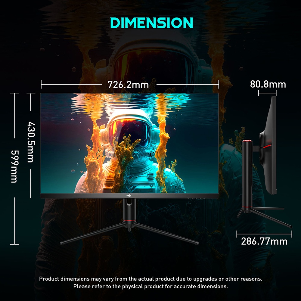 TITAN ARMY P32A2S2 Gaming Monitor, 2560 x 1440 QHD FAST IPS Panel, 240Hz Refresh Rate, HDR400, 1ms GTG, GamePlus Mode, Adaptive Sync, PIP/PBP Split Screen, 2*HDMI 2.1 2*DP 1.4, E-Sport Backlights, Adjustable Stand