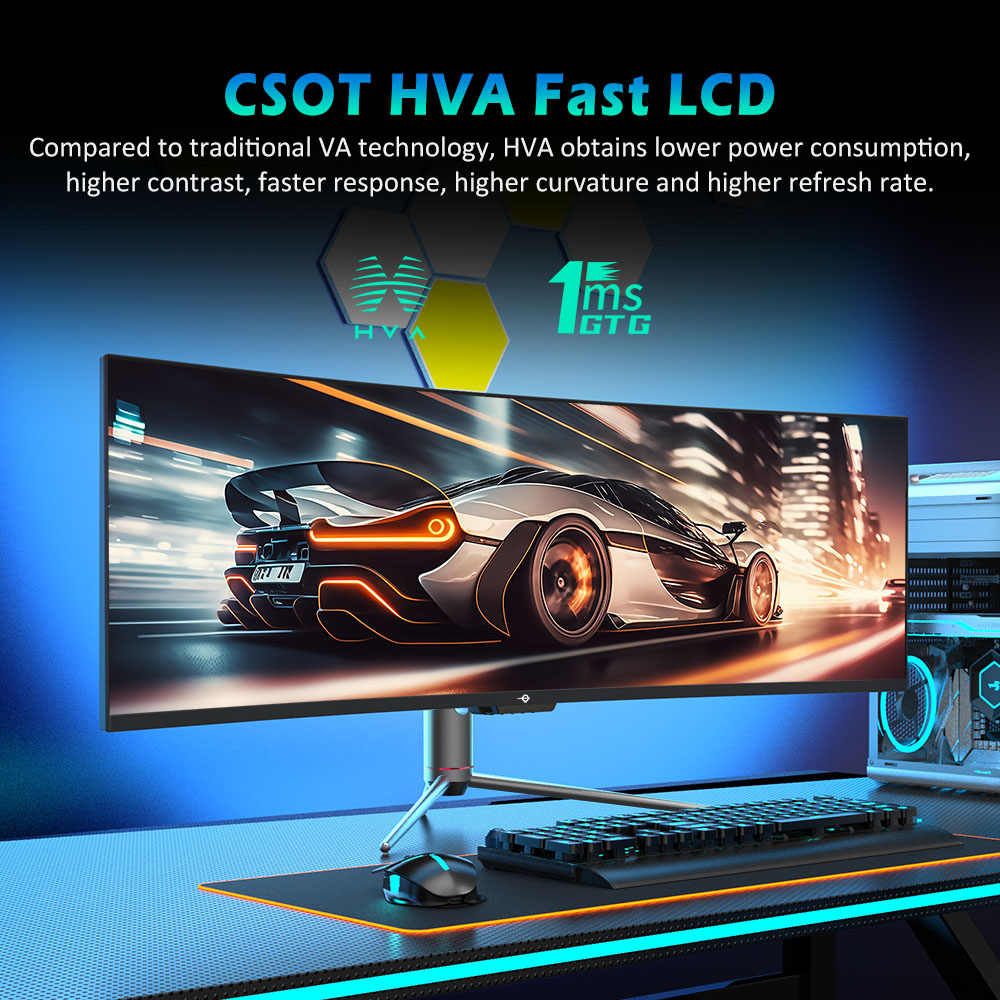 TITAN ARMY C49SHC 49-inch Gaming Monitor,  3840*1080 CSOT HVA Panel, 32:9 Oversized Curved Screen, 144Hz High Refresh Rate, Smart PIP/PBP Split Screen, Adaptive-Sync, 1*HDMI 2.0 1*DP 1.4 1*Full-Feature USB-C 1*USB-B 2*USB-A, 65W Reverse Charging