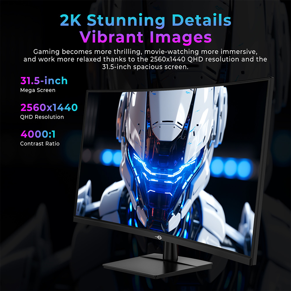 TITAN ARMY C32C1S 1500R Curved Gaming Monitor, 31.5-inch  2560*1440 HVA Fast Panel, 260Hz Refresh Rate, 1ms GTG, Adaptive Sync, HDR400, 99% sRGB, Game Plus Mode, Support PIP & PBP Display, Low Blue Light
