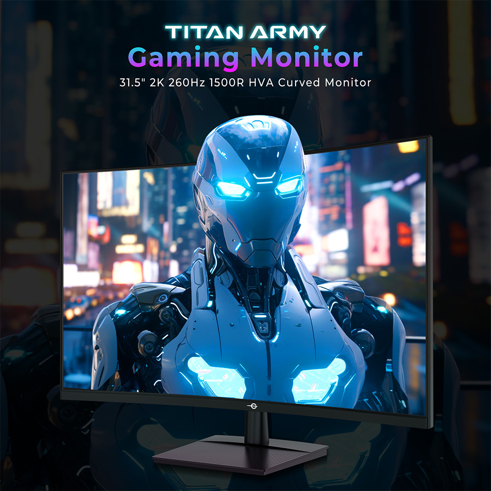 TITAN ARMY C32C1S 1500R Curved Gaming Monitor, 31.5-inch  2560*1440 HVA Fast Panel, 260Hz Refresh Rate, 1ms GTG, Adaptive Sync, HDR400, 99% sRGB, Game Plus Mode, Support PIP & PBP Display, Low Blue Light
