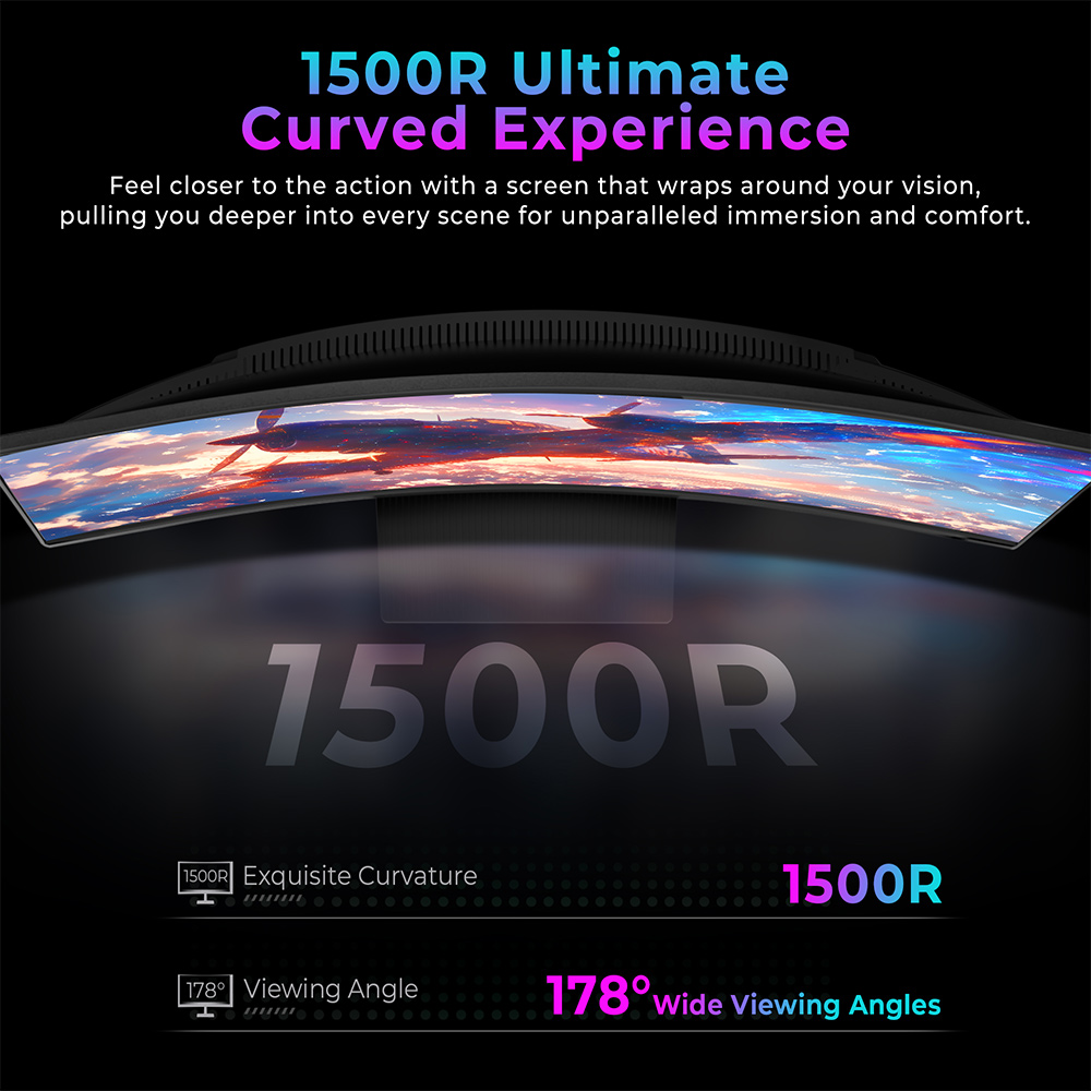 TITAN ARMY C32C1S 1500R Curved Gaming Monitor, 31.5-inch  2560*1440 HVA Fast Panel, 260Hz Refresh Rate, 1ms GTG, Adaptive Sync, HDR400, 99% sRGB, Game Plus Mode, Support PIP & PBP Display, Low Blue Light