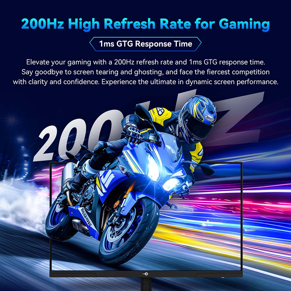 TITAN ARMY P27GR Gaming Monitor, 27-inch 2560*1440 16:9 Fast IPS Screen, 200Hz Refresh Rate, 1ms GTG, 99% sRGB, HDR400, Adaptive-Sync, Gaming Mode, Dynamic OD, PBP & PIP Display, Low Blue Light, Adjustable Tilt, VESA Wall Mounting