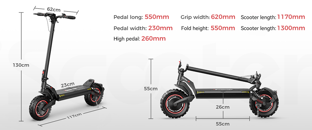iScooter iX7 Pro Electric Scooter, 2*1000W Motor, 48V 17.5Ah Battery, 10-inch Off Road Tires, 60km/h Max Speed, 80km Range, Front and Rear Disc Brakes, Dual Suspensions