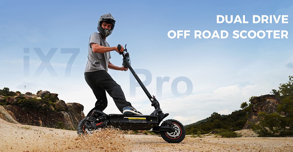 iScooter iX7 Pro Electric Scooter, 2*1000W Motor, 48V 17.5Ah Battery, 10-inch Off Road Tires, 60km/h Max Speed, 80km Range, Front and Rear Disc Brakes, Dual Suspensions
