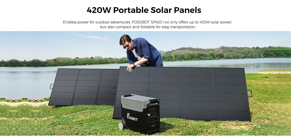 FOSSiBOT F3600 Pro Portable Power Station + 1x SP420 420W Solar Panel, 3840Wh LiFePO4 Battery, Max. 11520Wh Expansion, 3600W High AC Output, 2000W Max Solar Charge, 1.5h Full Charge, PD 100W, 13 Output Ports, LED Flashlight, UPS, APP Control